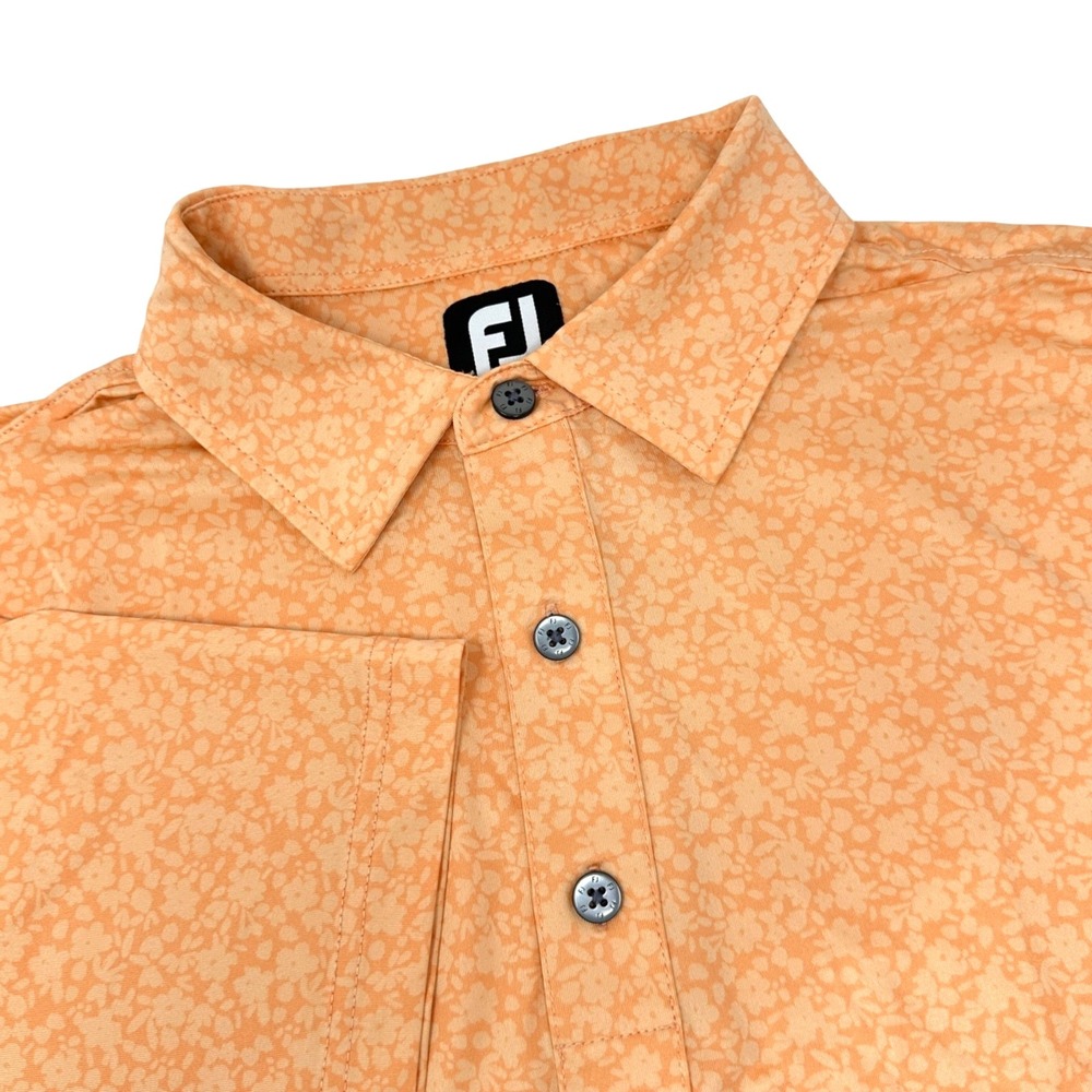 FOOTJOY Golf Polo Shirt Men's Peach Painted Floral Print Preppy Stretch MEDIUM